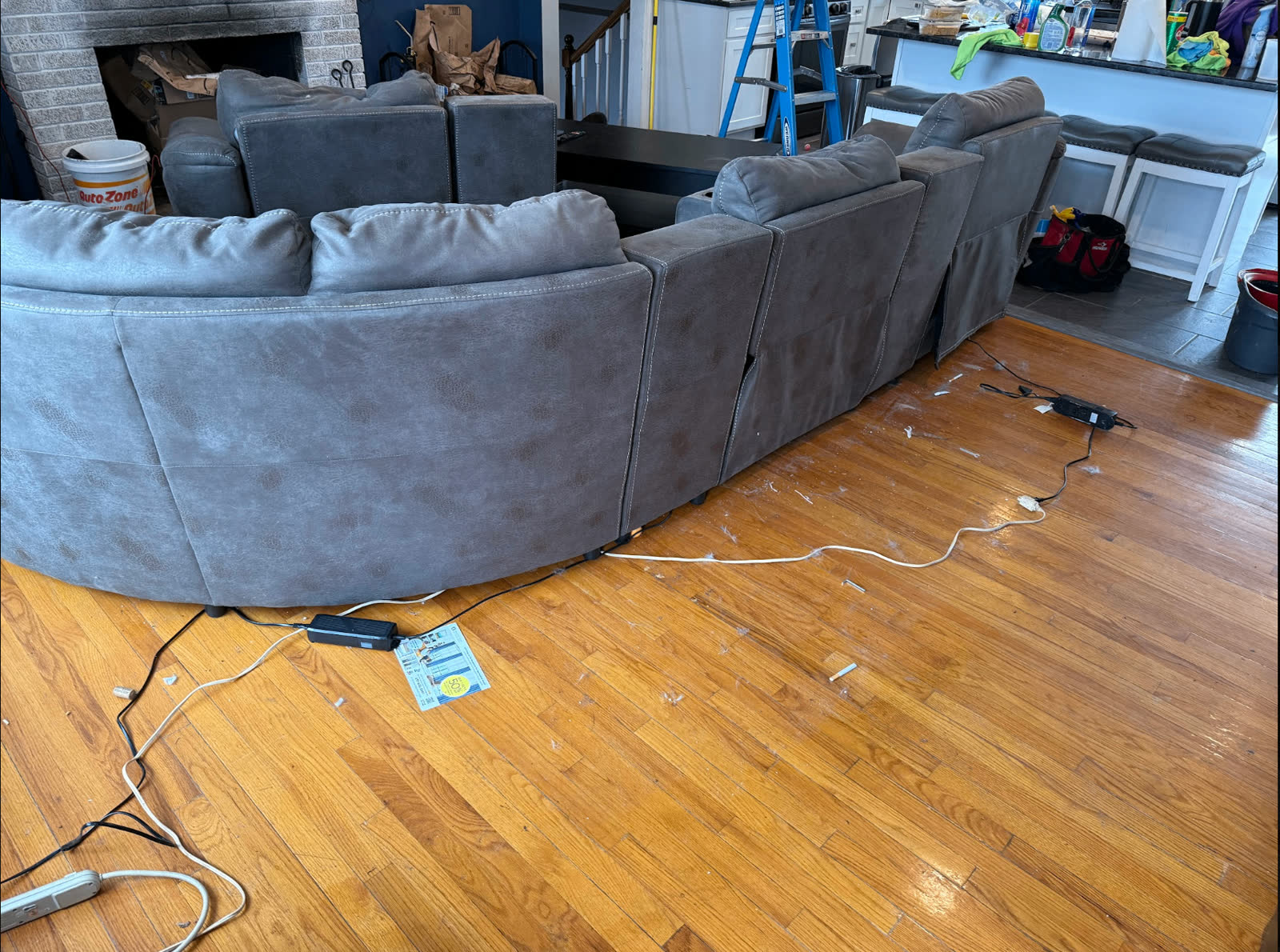 Sectional sofa pulled out for a deep upholstery cleaning